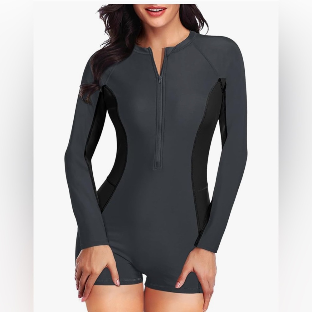 Daci Women Long Sleeve Rash Guard One Piece Boyleg Zipper Surfing UPF 50+ XS